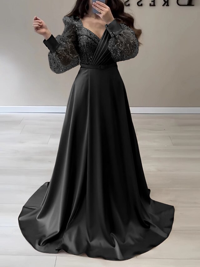 Straps V-Neck Glitter Black Sweep/Brush Train Formal Dresses main image 1