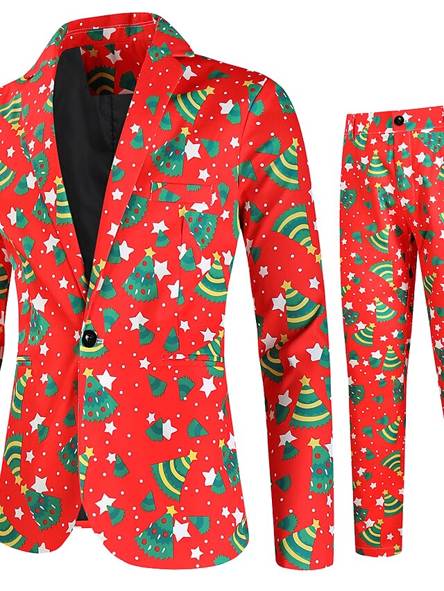 Red Men's Christmas Ugly Party Funny Suits Print Suits 2 Piece Xmas