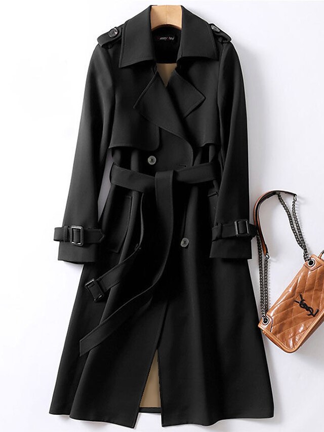 Women's Trench Coat Fall Double Breasted Lapel Long Coat with Belt ...