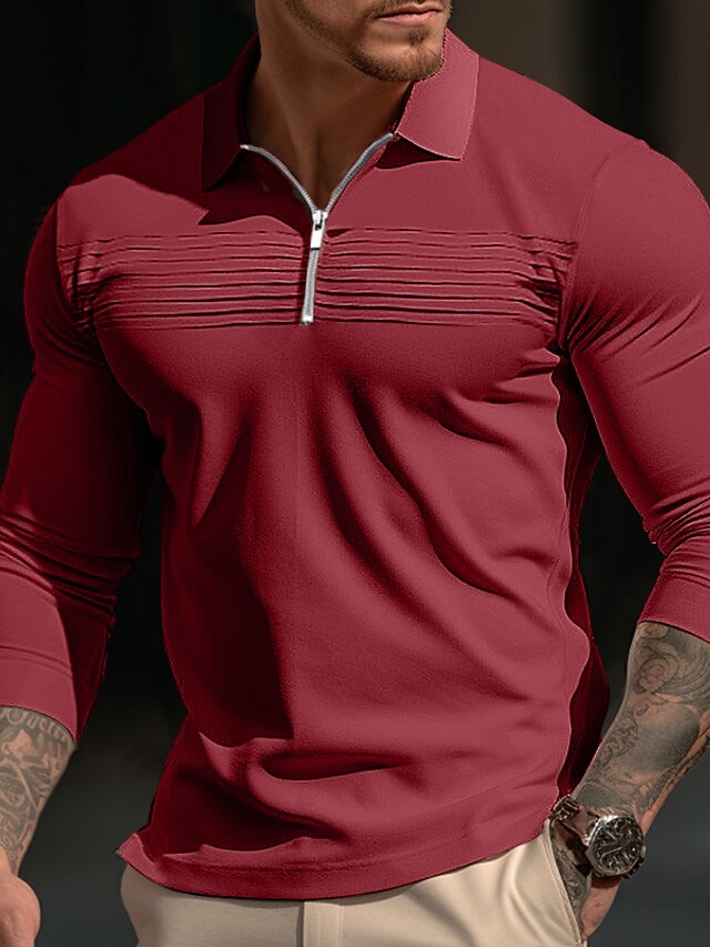  Per uomo POLO Polo con zip a un quarto Ufficio Da tutti i giorni Bavero Manica lunga Di tendenza Comodo Liscio Zip Up Plissettato Primavera & Autunno Standard Bianco Rosso Blu Grigio POLO