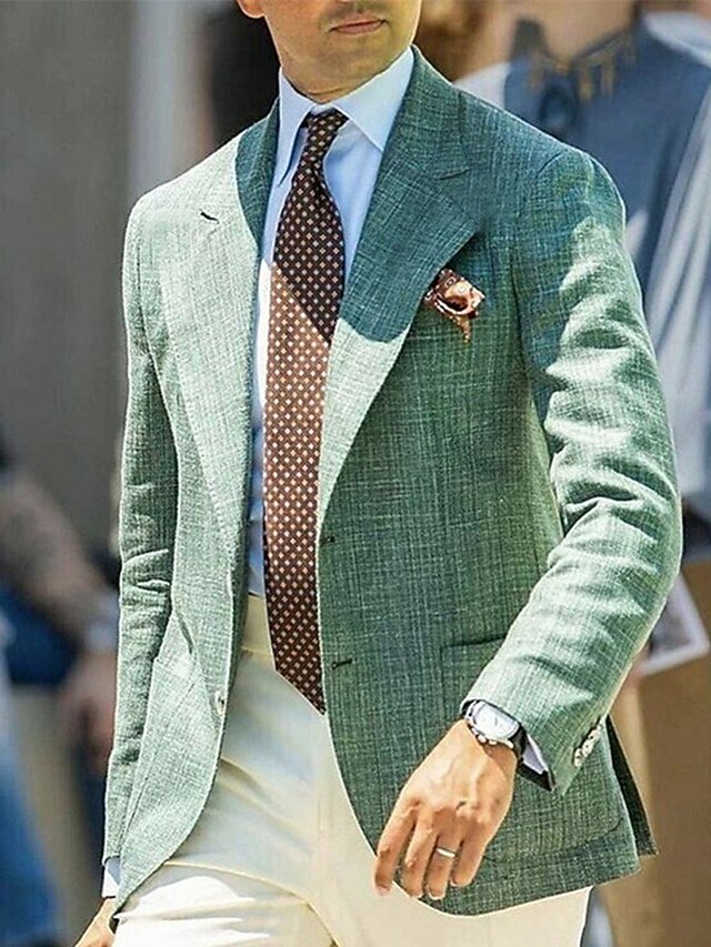 Men's Graduation Blazer Cocktail Attire Business Formal Evening Party & Evening Fashion Casual Spring &  Fall Polyester Plain Pocket Casual / Daily Single Breasted Blazer Green2