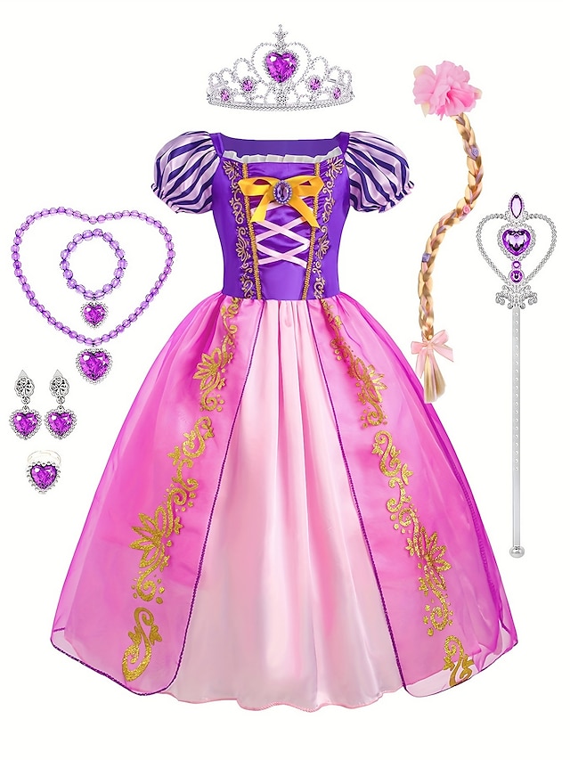  Rapunzel Pohádkové Princeznovské Květinové šaty Téma Party Kostým Tylové šaty cosplay Filmové kostýmy for Dívčí Dětské Karneval Plesová maškaráda Svatební Svatební host