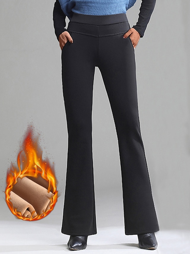  Women‘s Fleece Flannel Pants Trousers Flare Leggings Full Length Fashion Streetwear Street Daily Black Royal Blue S M Winter