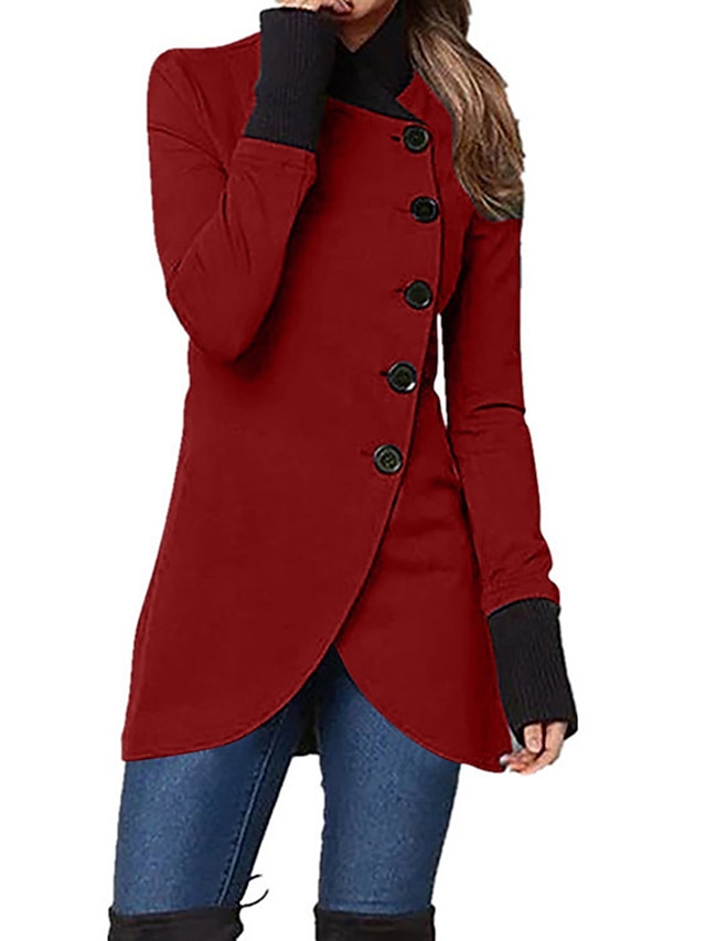  Women's Coat Outdoor Daily Wear Going out Fall Winter Coat Stand Collar Regular Fit Windproof Warm Comtemporary Stylish Casual Jacket Long Sleeve Plain Slim Fit Black Wine Army Green