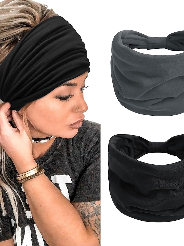  2 pçs headbands para mulheres faixas de cabeça larga antiderrapante boho feminino faixa de cabelo moda atada treino yoga leopardo turbante cabeça envoltórios