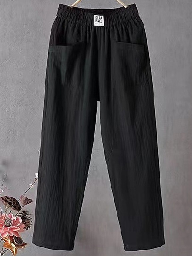 Women's Chinos Pants Trousers Ankle-Length Linen Cotton Blend Pocket High Cut High Waist Fashion Soft Daily Wear Vacation Black White S M Fall & Winter