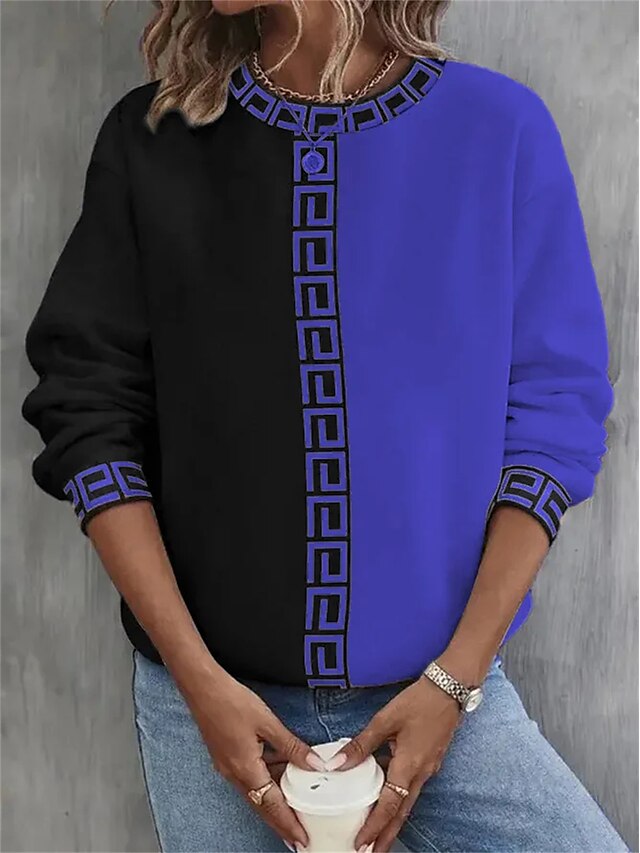  dam sweatshirt pullover färgblock fritidssport aktiva sportkläder rund hals långärmad topp mikroelastisk höst & vinterkomfort, mjukt tyg som andas