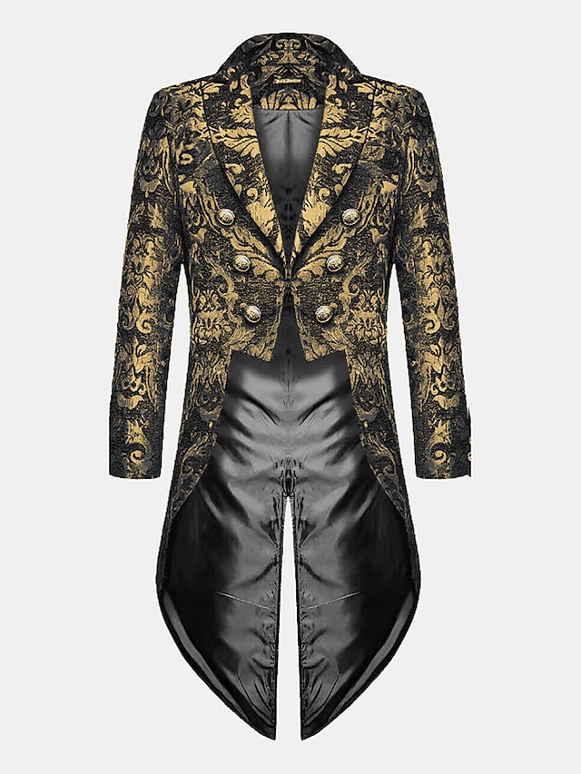  Herren Casual Blazer Schwarz Gold Vampir Gothic Plus Size Jacke Showman Smoking Frack Kleid Gehrock Steampunk viktorianisch 2024
