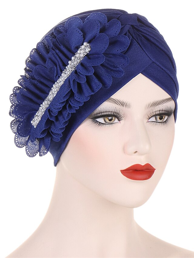 Flower with Crystal Hijab Turban Head Warmer for Women Soild Color