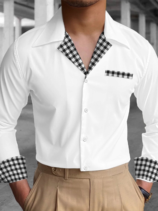  Men's Shirt Summer Shirt Button Up Shirt Casual Shirt Black White Blue khaki Gray Long Sleeve Color Block Camp Collar Daily Vacation Clothing Apparel Fashion Casual Comfortable