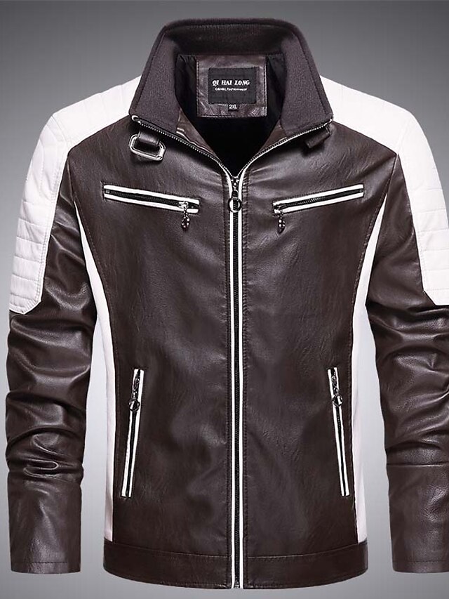 Men's Faux Leather Jacket Motorcycle Jacket Windcheater Jacket Outdoor