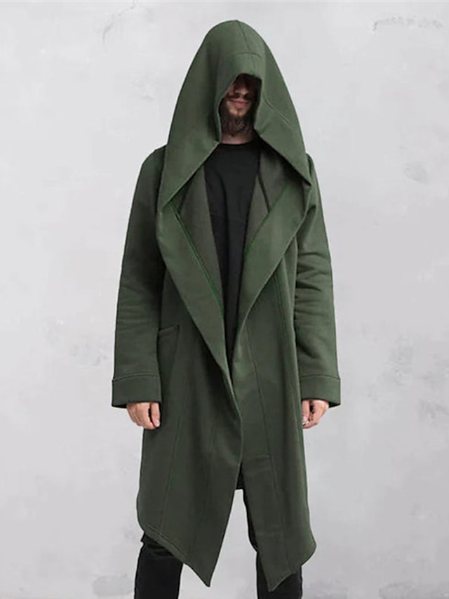  Men's Trench Coat Hooded Cloak Outdoor Daily Wear Fall & Winter Polyester Outerwear Clothing Apparel Fashion Streetwear Plain Pocket Hooded