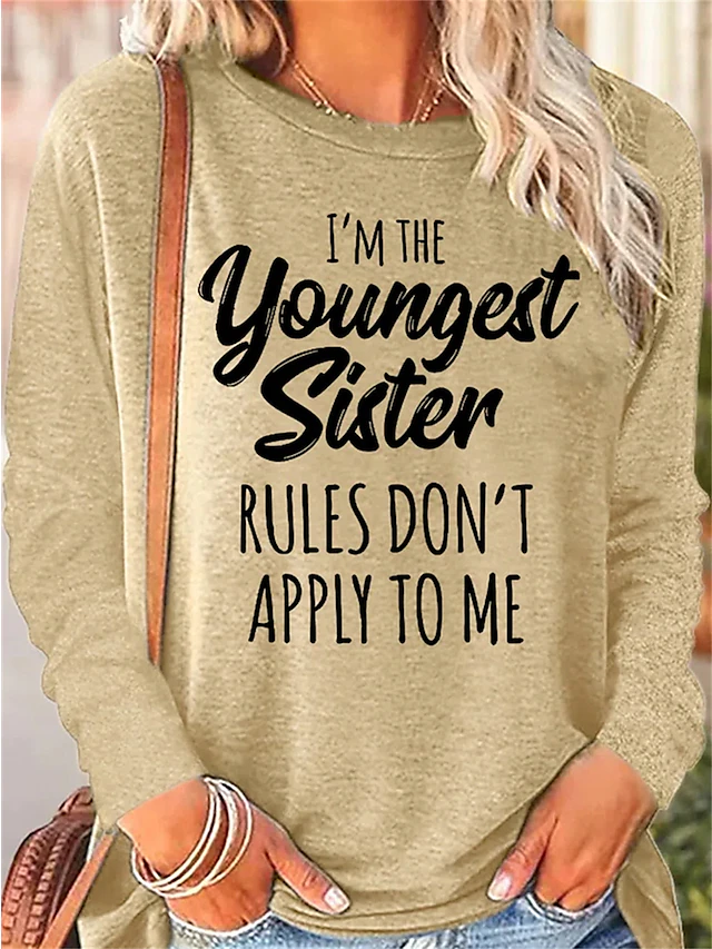 Women's T shirt Long Sleeve Letter Family Fashion Long Sleeve Round Neck Regular Tops Daily Weekend Print Black Pink Blue Green Khaki Spring & Fall Spring, Fall, Winter, Prefall 10