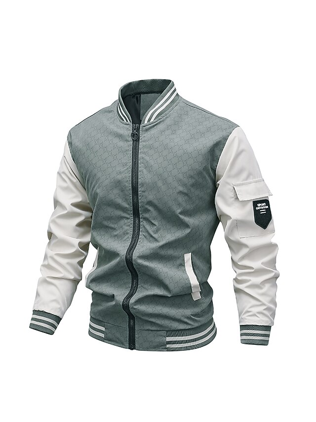 Men's Bomber Jacket Casual Jacket Outdoor Daily Wear Warm Zipper Pocket Fall Winter Plain Fashion Streetwear Standing Collar Regular Black Green Beige Jacket4