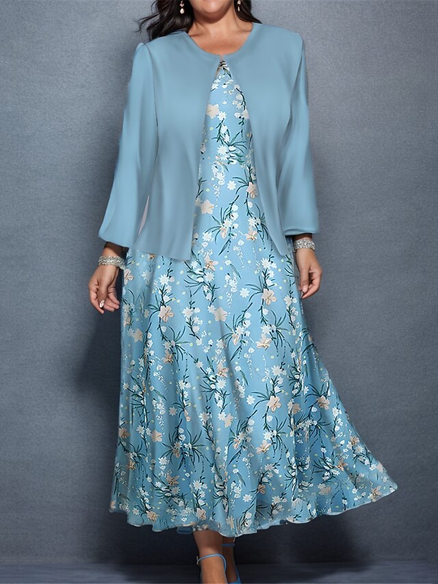 Women's Plus Size Curve Casual Dress Dress Set Two Piece Dress Floral