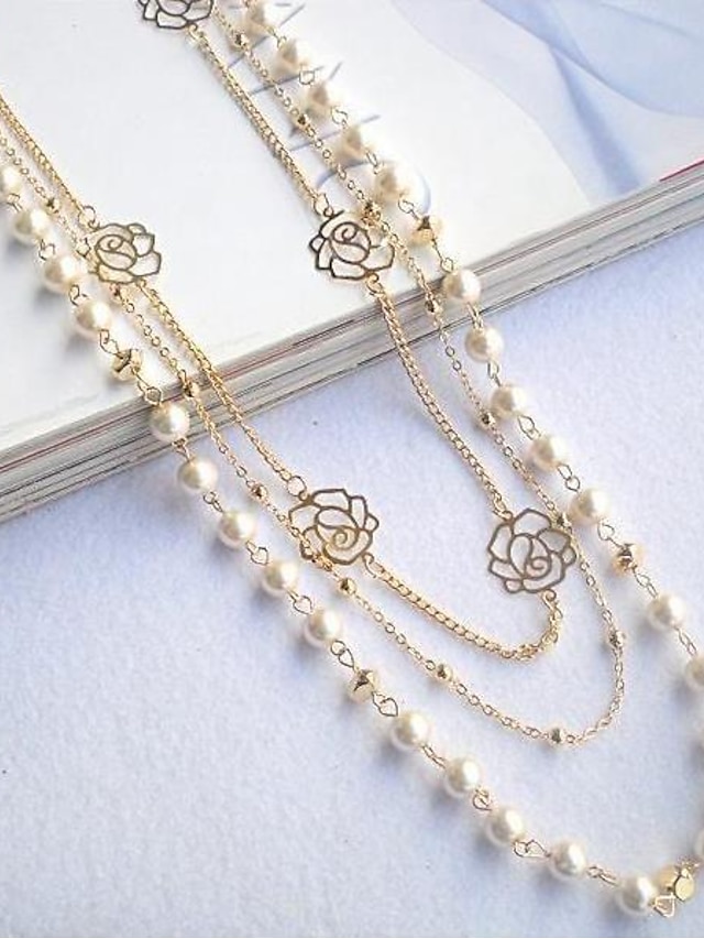  1PC Chain Necklace Layered Necklace For Women's Wedding Halloween Party Evening Alloy Classic Flower