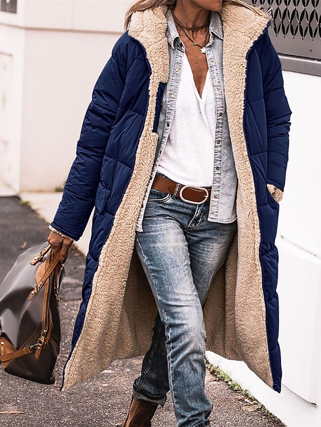  Women's Winter Coat Puffer Jacket Fleece Jacket Coat Outdoor Street Daily Wear Fall Winter Long Coat Regular Fit Thermal Warm Windproof Comtemporary Casual Street Style Jacket Long Sleeve Solid Color