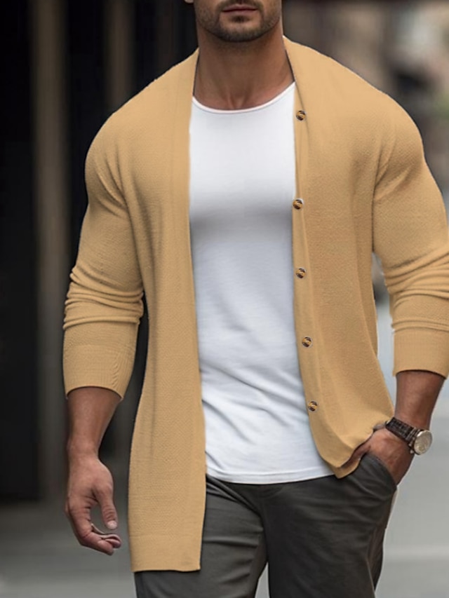  Men's Cardigan Knitwear Ribbed Knit Tunic Knitted Plain Round Neck Fashion Streetwear Casual Daily Wear Clothing Apparel Fall & Winter White Blue S M L