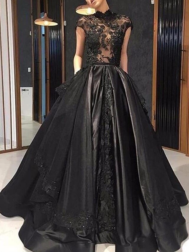 Black A Line Boat Neck Evening Dresses Beads Long Sleeve Floor Length Satin Saudi Arabia Formal Wedding Party Gowns Y4630 main image 1
