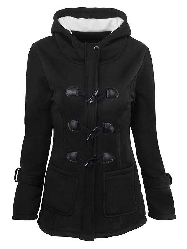 Womens Parka Winter Horn Buckle Hooded Jacket Fall Windproof Warm Stylish Casual Jacket Long 