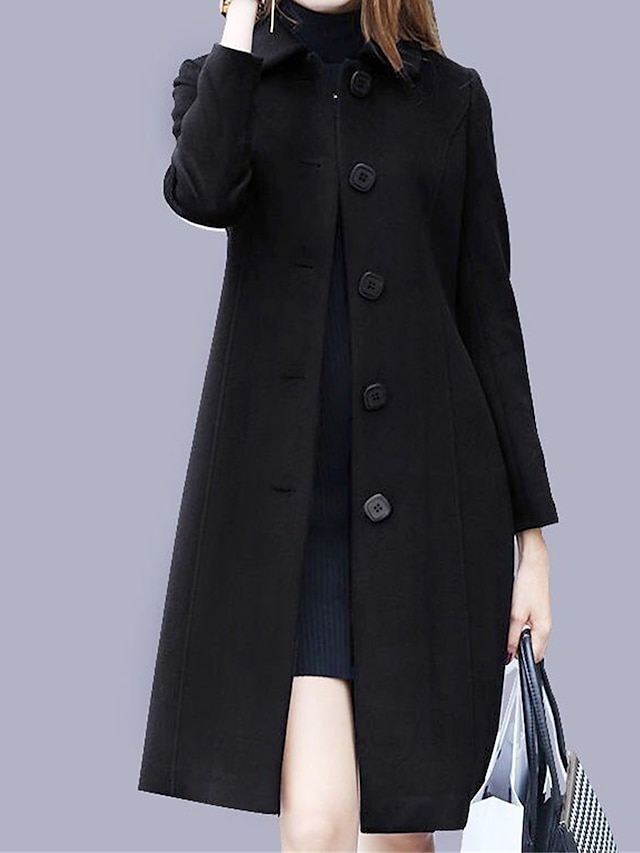  manteau femme extérieur bureau / carrière automne hiver manteau long coupe régulière coupe-vent chaud contemporain élégant veste femme à manches longues uni avec poches noir rouge bleu royal