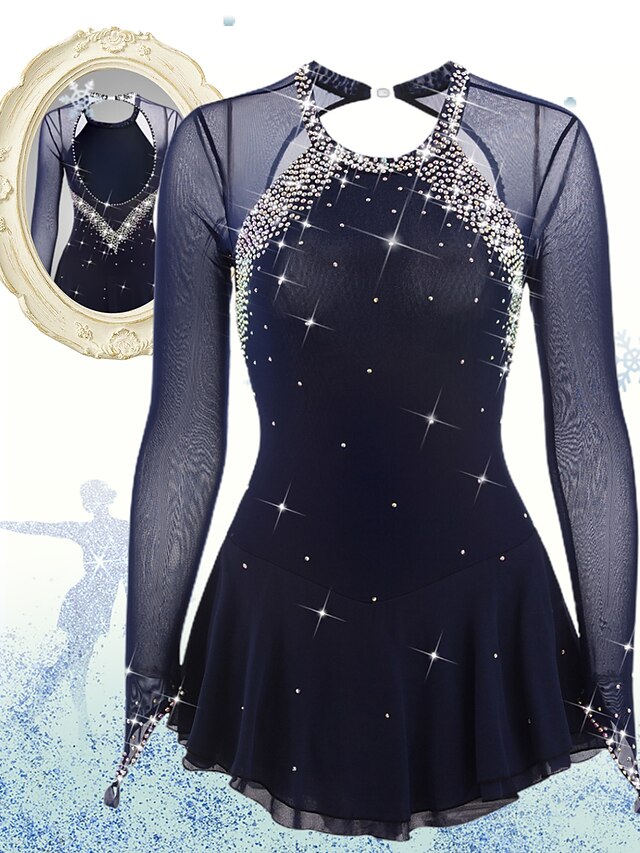 Figure Skating Women's Girls' Long Sleeve Training Practice Gray Ice Skating Dress