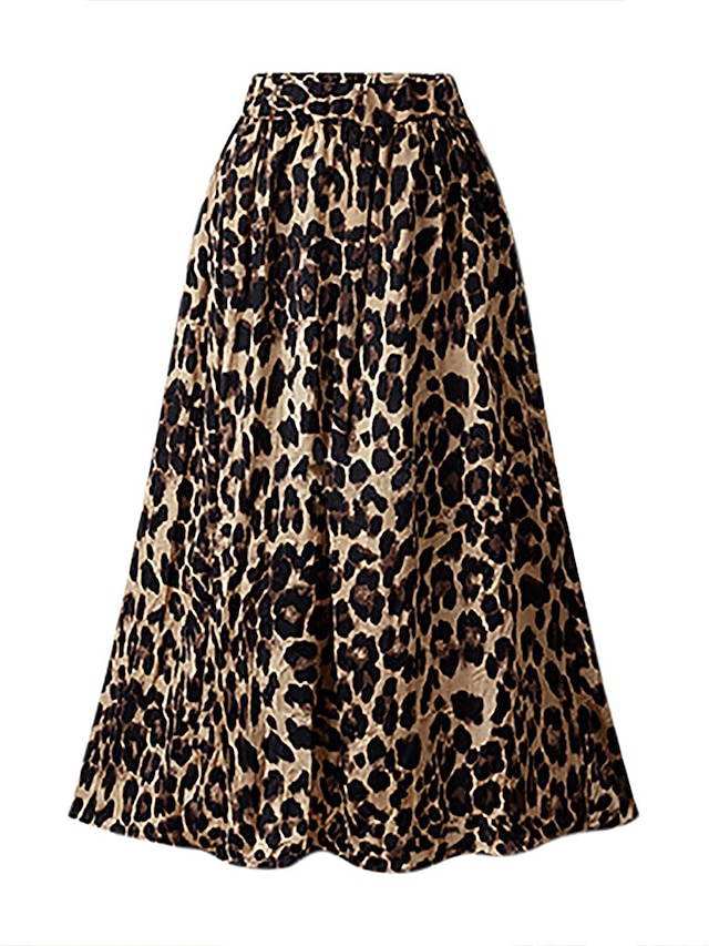  Women's A Line Maxi Brown Skirts All Seasons Leopard Print Casual Daily Vacation L XL 2XL