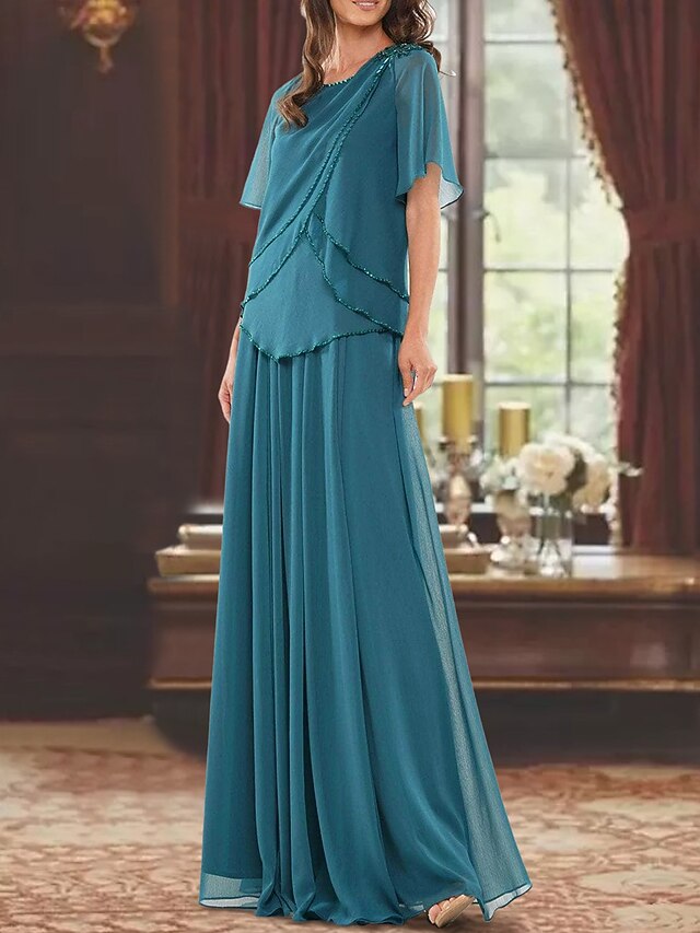 TS A-Line Mother of the Bride Dress Formal Wedding Guest Elegant Jewel ...