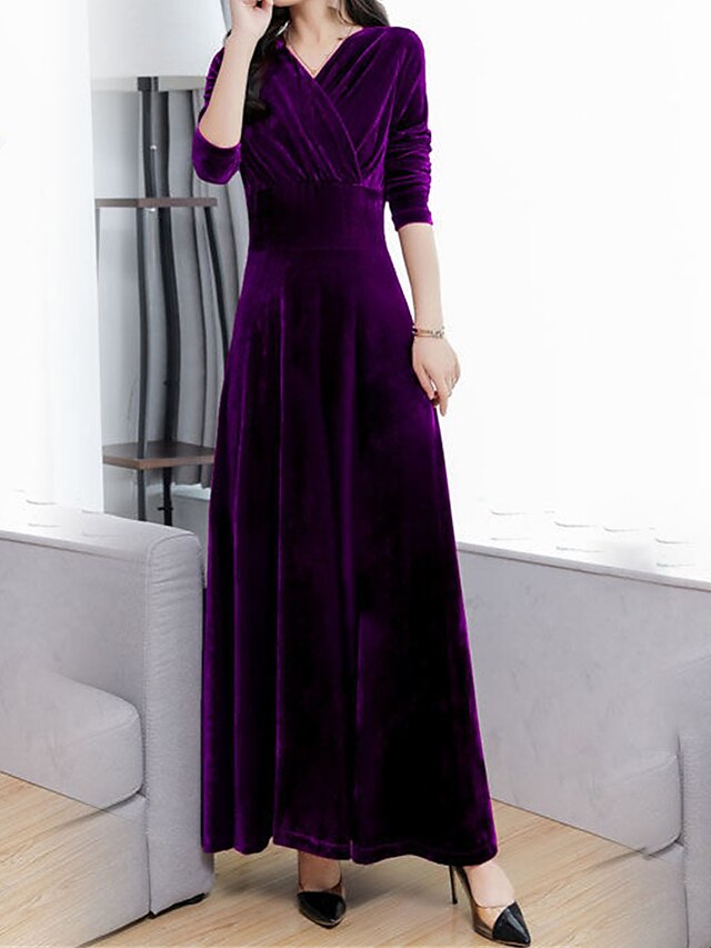 Women's Velvet Dress Swing Dress Semi Formal Dress Long Dress Maxi ...