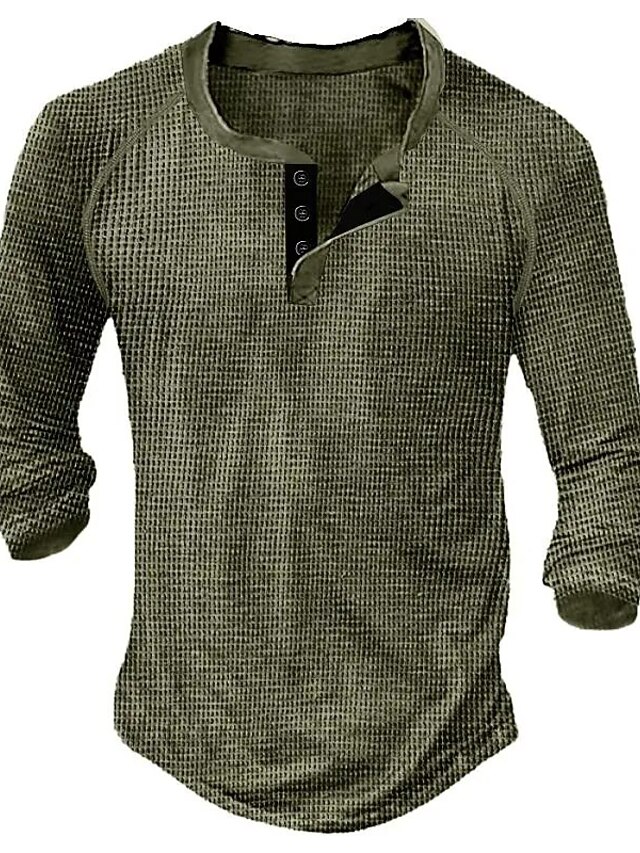 Men's T shirt Tee Waffle Henley Shirt Henley Shirt Tee Top Long Sleeve