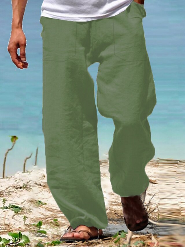 Men's Linen Pants Trousers Chinos Elastic Drawstring Design Fashion ...