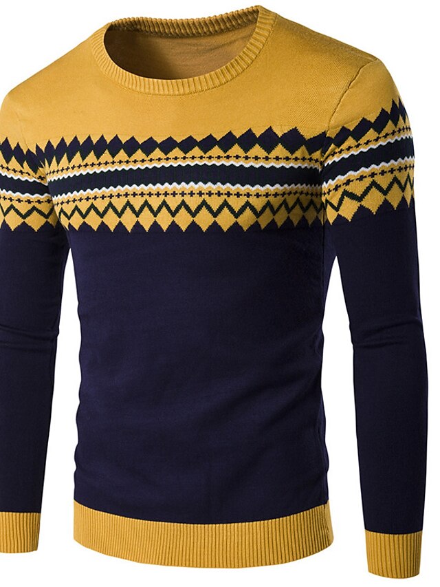  Herren Gestreift Geometrie Pullover Strickware Rundhalsausschnitt Mode Streetwear Designer Urlaub Alltagskleidung Ausgehen Gestrickt Langarm Herbst Winter Gelb Rote Marineblau