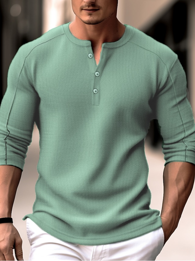  Herre Vaffel Henley skjorte Henley-skjorte Tee Top Lang ærmet skjorte Vanlig Henley Gade Ferierejse Langærmet Tøj Mode Designer Basale