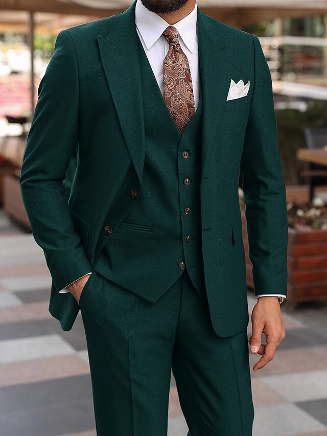 Men's Tailored Fit Single Breasted Two-buttons 3 Pieces Solid Colored Wedding Suits main image 1