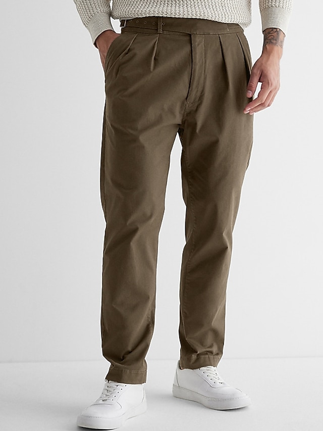 Men's Trousers Chinos Chino Pants Pleated Pants Pleated Pocket Plain Comfort Breathable Outdoor Daily Going out Cotton Blend Fashion Casual Coffee