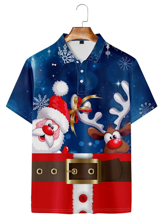 Christmas Men's Santa Claus 3D Polo Santa Claus Elk Casual Print 3D ...