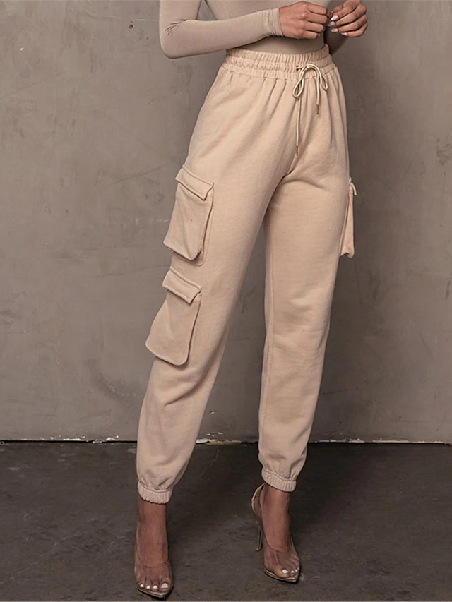 Women's Cargo Khaki Pants Trousers Full Length Cotton Micro-elastic High Waist Fashion Streetwear Street Daily Apple Green Black S M Fall Winter 25