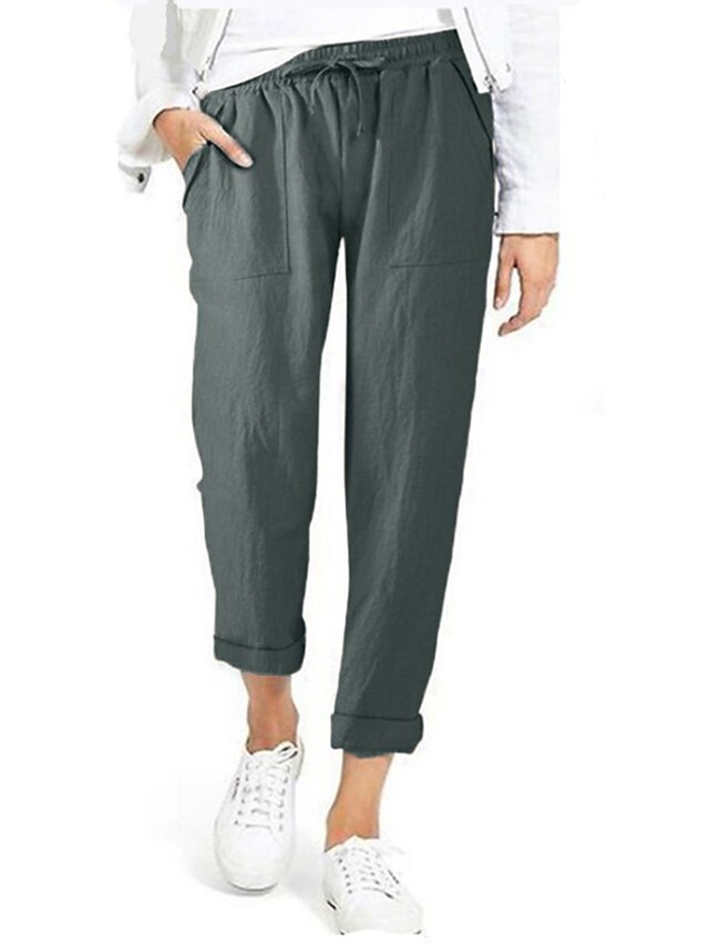 Women's Pants Trousers Capri shorts Baggy Faux Linen Solid Colored ...