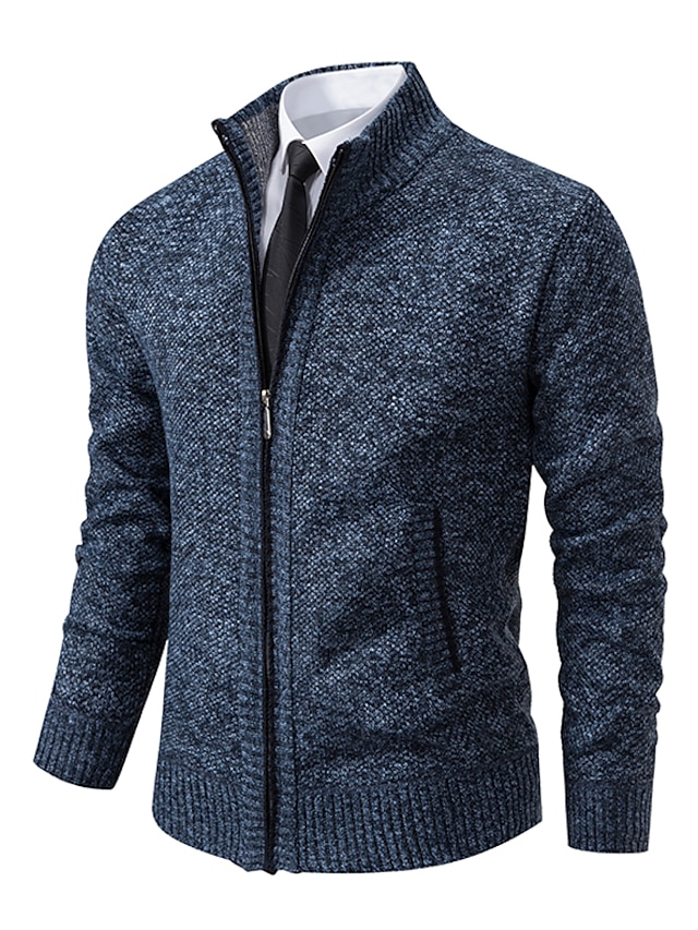 Men's Cardigan Sweater Ribbed Knit Cropped Knitted Plain Standing ...