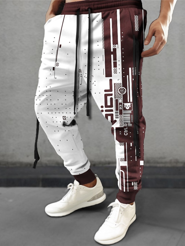  Geometrie Brautkleider schlicht Herren 3D-Druck Jogginghose Trainingshose Jogginghose Jogger Hosen Hose Outdoor Strasse Casual Polyester Kastanienbraun Schwarz Armeegrün S M L Mittlere Taillenlinie