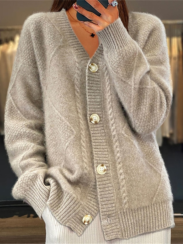 Women's Cardigan Sweater V Neck Ribbed Knit Acrylic Button Fall Winter ...