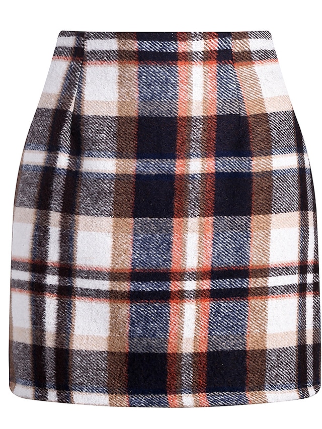  Women's Skirt Bodycon Fashion Casual Mini High Waist Skirts Plaid Print Vacation Street Sapphire Turquoise Dark Green Dark Coffee Winter Woolen