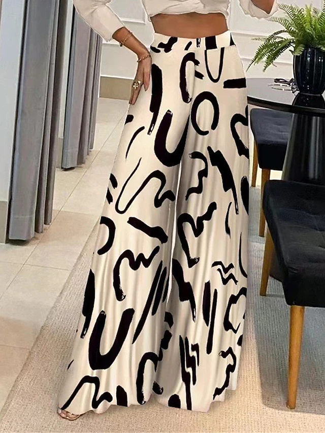 Women's Wide Leg Pants Trousers Fashion Streetwear Full Length High Waist Geometric Letter Printing High Cut Comfort Breathability Soft Micro-elastic Vacation Street Daily Apricot Black Fall Winter3