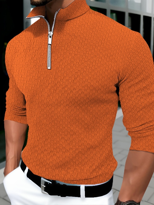  Per uomo Maglietta Maglia Mezza Zip Camicia a Maniche Lunghe Manica Lunga Zip a un quarto Primavera & Autunno Semplice Moda Designer Essenziale Vacanza Streetwear Uscire Nero Bianco Arancione