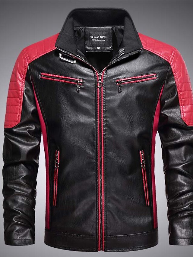 Men's Faux Leather Jacket Motorcycle Jacket Windcheater Jacket Outdoor