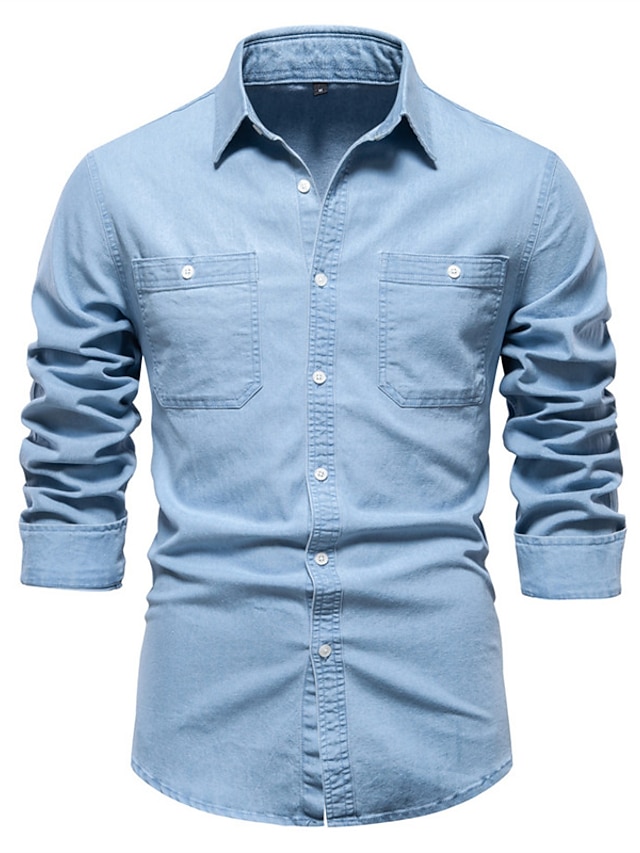  Voor heren Overhemd Overhemd met knopen Normaal shirt Zwart Marineblauw Licht Blauw Lange mouw Effen Revers Dagelijks Vakantie Voorvak Kleding Modieus Casual Comfortabel