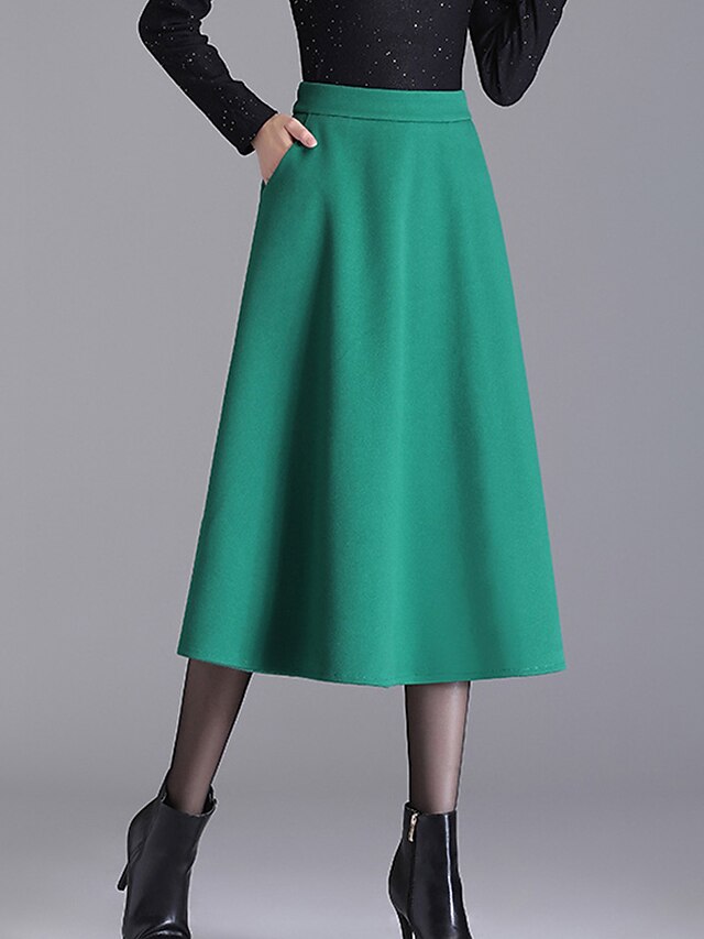 Women's Skirt Long Skirt Midi Black Teal Coffee Skirts Fall & Winter