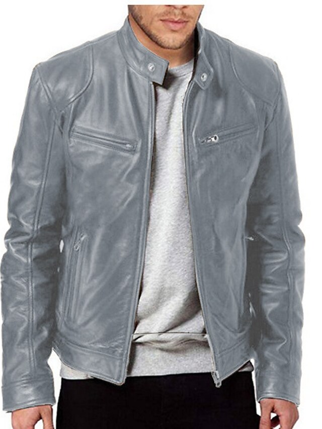 Men's Off White Faux leather Faux Leather Button Up Jacket