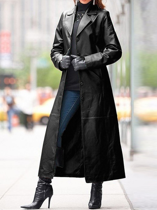  Per donna Cappotto Esterno Pulsante Liscio Impermeabile Streetwear Standard Capispalla Manica lunga Autunno Nero S