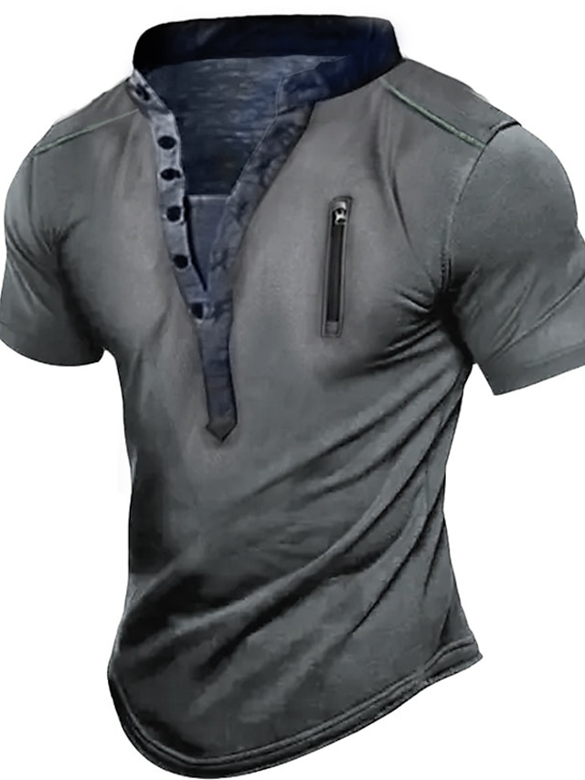  Homme T shirt Tee Chemise Henley Shirt Plein Mao Extérieur du quotidien Manche Courte Zip sur le devant Vêtement Tenue Mode Design Décontractées
